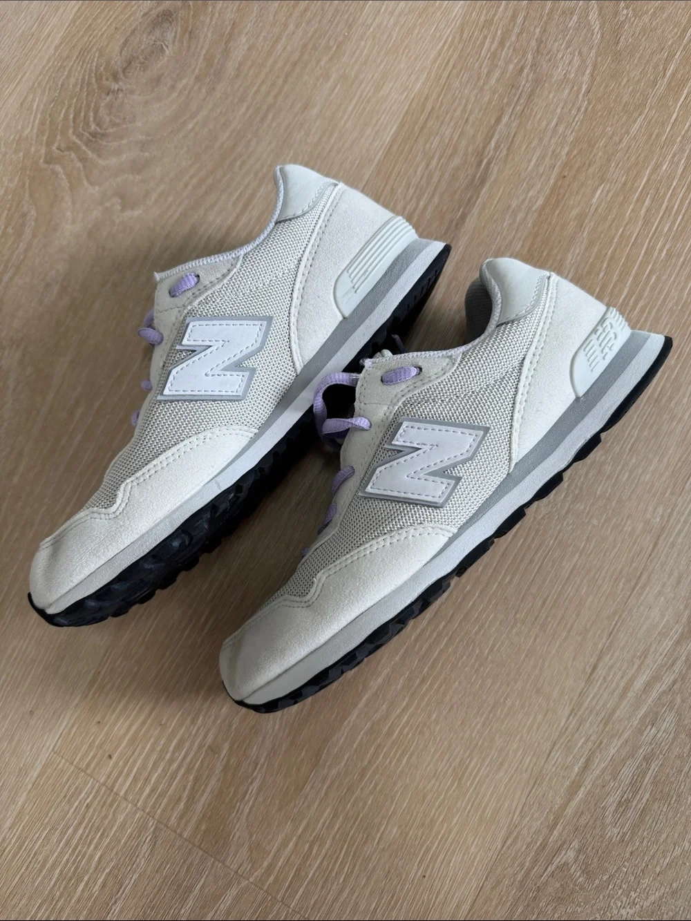 New Balance Beige Sneakers with Lavender Laces